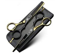 Lot de 2 ciseaux à cheveux professionnels JP440C en acier de 5,5 pouces pour la coupe et l'effilage des coiffeurs, convient pour les familles ou les barbiers Doré