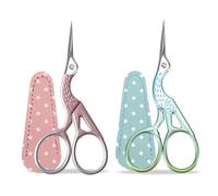 Lot de 2 Ciseaux Broderie, Petits Ciseaux à Cigogne en Acier Inoxydable pour Travaux Manuels de Couture avec Couverture de Ciseaux en Faux Cuir - Rose et bleu