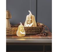 Lot de 2 citrouilles LED blanches en porcelaine, blanc mat, décoration d'Halloween, figurine décorative, citrouille lumineuse, décoration d'automne