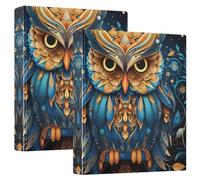 Lot de 2 classeurs 3 anneaux 1,5" Motif chouette bohème Noir avec pochettes 1/2 pour l'école 200 feuilles
