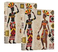 Lot de 2 classeurs à 3 anneaux 1 et demi pouce tribal belle femme africaine avec pochettes intérieures 1/2 classeur scolaire 200 feuilles