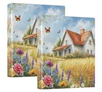 Lot de 2 classeurs à 3 anneaux de 1 pouce et demi maison rurale avec porte-bloc 1/2 classeur d'école, couverture rigide