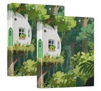 Lot de 2 classeurs à 3 anneaux de 2,8 cm et 1,27 cm, cabane dans un arbre de conte de fées avec poches, 1/2 paquet de fournitures scolaires à couverture rigide