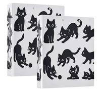 Lot de 2 classeurs à 3 anneaux de 3,8 cm avec pochettes Motif silhouettes de chat noir