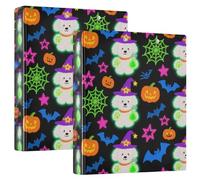Lot de 2 classeurs à 3 anneaux de 3,8 cm - Motif chien blanc et citrouille orange - Pour Halloween - Avec pochettes - 1/2 classeur d'école - 200 feuilles