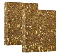 Lot de 2 classeurs à 3 anneaux dorés à paillettes de 3,8 cm avec 3 poches intérieures, classeurs à anneaux ronds à anneaux en D pour fournitures scolaires et de bureau