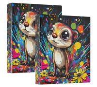 Lot de 2 classeurs à 3 anneaux pour cahiers 1 et 1/2" Art Ferret avec poches, 1/2 Pack de 2 classeurs d'école à couverture rigide