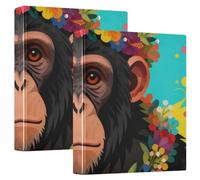 Lot de 2 classeurs à 3 anneaux pour cahiers de 3,8 cm, animaux gorilles avec couronnes et poches intérieures, 1/2 classeurs d'école, couverture rigide