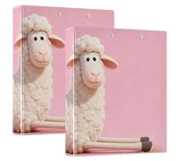 Lot de 2 classeurs à 3 anneaux pour cahiers de 3,8 cm, motif mouton mignon rose avec poches, 1/2 paquets de fournitures scolaires, classeur à couverture rigide