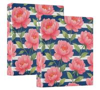 Lot de 2 classeurs à 3 anneaux ronds pour 200 feuilles de 31,5 x 27 x 6 cm Motif pivoines roses aquarelle