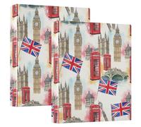 Lot de 2 classeurs à 3 anneaux vintage London Icons avec porte-bloc et 3 anneaux pour l'école, l'université, le bureau
