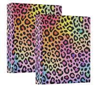 Lot de 2 classeurs à anneaux ronds de 2,5 cm et demi avec couverture de poche Motif léopard