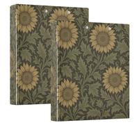 Lot de 2 classeurs à anneaux ronds de 2,5 cm et demi pouce William Morris motif tournesol avec poches 1/2 pour l'école à couverture rigide