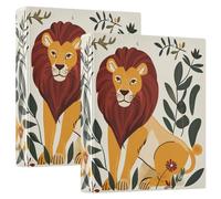 Lot de 2 classeurs à anneaux ronds de 3,8 cm, motif lion de forêts simples, avec poches, 1/2 lot de classeurs d'école, reliure rigide