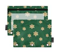Lot de 2 classeurs à fermeture éclair avec fenêtre transparente et flocon de neige doré à 3 trous perforés pour bureau, fournitures scolaires, cosmétiques multicolores