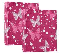 Lot de 2 classeurs à trois anneaux de 2,5 cm et demi avec couverture de poche, format lettre (28 x 21,6 cm), couverture rigide, motif papillon à pois pêche