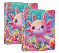 Lot de 2 classeurs Axolotl Corail mignons de 2,5 cm et demi pouces à 3 anneaux avec clip antidérapant, organiseur de classeur rond basique pour le travail, l'école, le bureau
