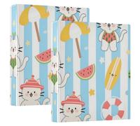 Lot de 2 classeurs de 1 et 1,27 cm à trois anneaux, un joli chat de vacances blanc de dessin animé avec poches intérieures, fournitures de bureau à couverture rigide