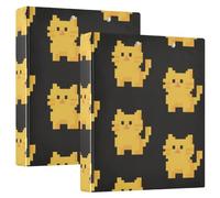 Lot de 2 classeurs de 1 et 1,27 cm à trois anneaux - Un joli chat pixel jaune de dessin animé avec porte-bloc - 200 feuilles