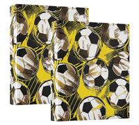 Lot de 2 classeurs de recettes à 3 anneaux colorés à 3 anneaux - 31,5 x 27 x 6 cm - Motif ballons de football - Jaune et noir