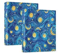 Lot de 2 classeurs décoratifs à 3 anneaux bleus de 2,5 cm et demi avec 3 poches intérieures, organiseur de base pour fournitures scolaires