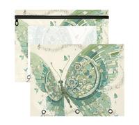 Lot de 2 classeurs en plastique avec 3 œillets renforcés pour papier A4, lettres et notes de musique - Style mécanique - Papillon - Vert menthe