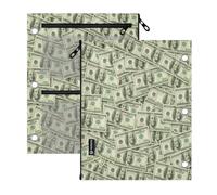 Lot de 2 classeurs en pouces à 3 anneaux 100 dollars argent 27,9 x 22,9 cm | Grandes pochettes robustes à fermeture éclair avec fenêtre transparente pour fournitures de salle de ole, bureau