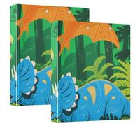Lot de 2 classeurs esthétiques à anneaux ronds de 2,5 cm et demi avec couverture de poche, motif dinosaure safari, vert, 200 feuilles