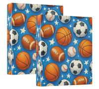 Lot de 2 classeurs mignons de ballons de football bleus de 3,8 cm à 3 anneaux pouvant contenir 200 feuilles de classeurs colorés pour carnet de notes à anneaux ronds, 31,5 x 27 x 6 cm