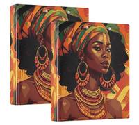 Lot de 2 classeurs personnalisés pour femme africaine orange, 3,8 cm, 3 anneaux, 200 feuilles, 31,5 x 27 x 6 cm