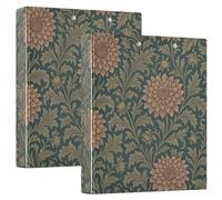 Lot de 2 classeurs ronds à anneaux de 2,5 cm et demi pouce William Morris Dahlia avec porte-bloc pour l'école à couverture rigide