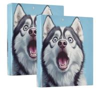 Lot de 2 classeurs ronds à anneaux de 3,8 cm avec pochettes intérieures Motif chiens husky de Sibérie avec pochettes intérieures