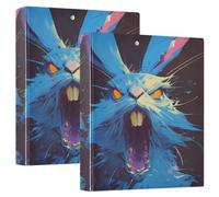 Lot de 2 classeurs ronds à anneaux de 3,8 cm - Bleu - Horrible Rabbit Dark Pop Art - Avec pochettes - Pour l'école - 200 feuilles