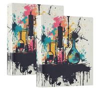 Lot de 2 classeurs ronds à anneaux de 3,8 cm pour sciences chimiques avec porte-bloc et 2 classeurs à couverture rigide pour fournitures scolaires