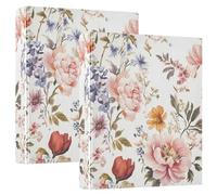 Lot de 2 classeurs ronds de 2,5 cm et demi pouces à 3 anneaux avec 3 poches intérieures, organiseur de classeur basique pour fournitures scolaires et de bureau, fleurs vintage botaniques