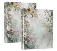 Lot de 2 classeurs vintage floraux de 2,5 cm et demi pouces à 3 anneaux décoratifs mignons à trois anneaux avec 3 poches intérieures pour l'école, le bureau, la maison