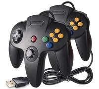 Lot de 2 Classique Nintendo 64 N64 contrôleur USB, Kiwitatá rétro N64 Bit Filaire USB PC Manette de Jeu pour PC Windows et Mac rétro Pie Noir