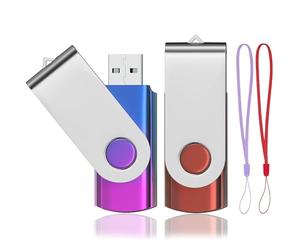 Lot de 2 Clé USB 128 Go, ABLAZE Dégradé de Couleur Cle USB 2.0 Rotation | Disque Clef USB 128Go avec 2 Cordes(Noir Doré,2pcs*128GB)