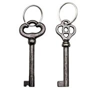 Lot de 2 clés squelettes à corps creux KY-2AB et KY-3AB avec 2 porte-clés, kit de clés en laiton antique pour meubles vintage, serrures ou décorations
