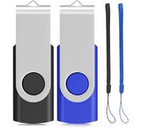 Lot De 2 Clés Usb 2.0 En Métal, Design Pivotant, Pliable Avec 2 Cordons De Rangement (Noir/Bleu)[MEM8291769]