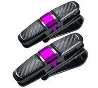 Lot de 2 Clips de Lunettes pour Pare-soleil de Voiture, FineGood Automobile Supports Organiseurs pour Lunettes de Soleil Carte Ticket - Noir + Rose