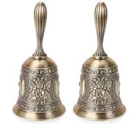 Lot de 2 cloches à main : cloches de table, cloches à main classiques, vintage en métal, sonnette de table, cloche de service décorative, cloche à main pour réception scolaire, service d'hôtel et