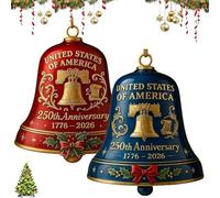 Lot de 2 cloches décoratives 3D fabriquées à la main en métal pour 250e anniversaire des États-Unis, élégantes et vintage, pour décorer les arbres de Noël, les clôtures, les patios, les