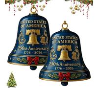 Lot de 2 cloches décoratives 3D fabriquées à la main en métal pour 250e anniversaire des États-Unis, élégantes et vintage, pour décorer les arbres de Noël, les clôtures, les patios, les