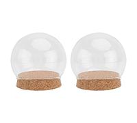 Lot de 2 cloches en verre transparent de 10 cm avec base en liège - Figurine de poupée de fleur préservée - Marionnette - Décoration de collection - Pour la maison et le bureau