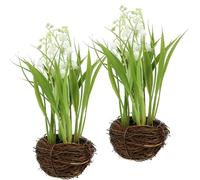 Lot de 2 clochettes de muguet artificielles dans Un nid - 20 cm - Herbe - Fleurs artificielles - Décoration de Printemps - Fleurs de Printemps - Décoration de Pâques - Fleurs de Pâques - Fleurs en