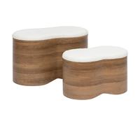 Atmosphera - Set de 2 bancs-coffres Loe - Caramel, effet bois, assise bouclette, L 72 cm
