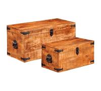 Lot de 2 coffres en bois de manguier brut - Coffre de rangement avec couvercle - Coffre de rangement pour chambre à coucher, salon, chambre d'enfant - Coffre à linge solide avec espace de rangement