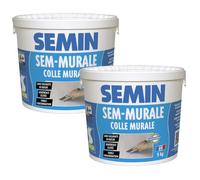Lot de 2 colles pour toiles de verre et revêtements muraux légers en pâte Semin Sem-Murale - prêt à l'emploi - seau de 5 kg