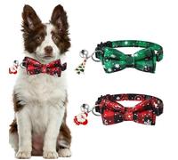 Lot de 2 Collier de Noël pour Chat et Chien avec Clochette, Flocon, Père et Sapin de Noël, Collier Réglable avec Noeud pour Costume de Fêtes pour chat